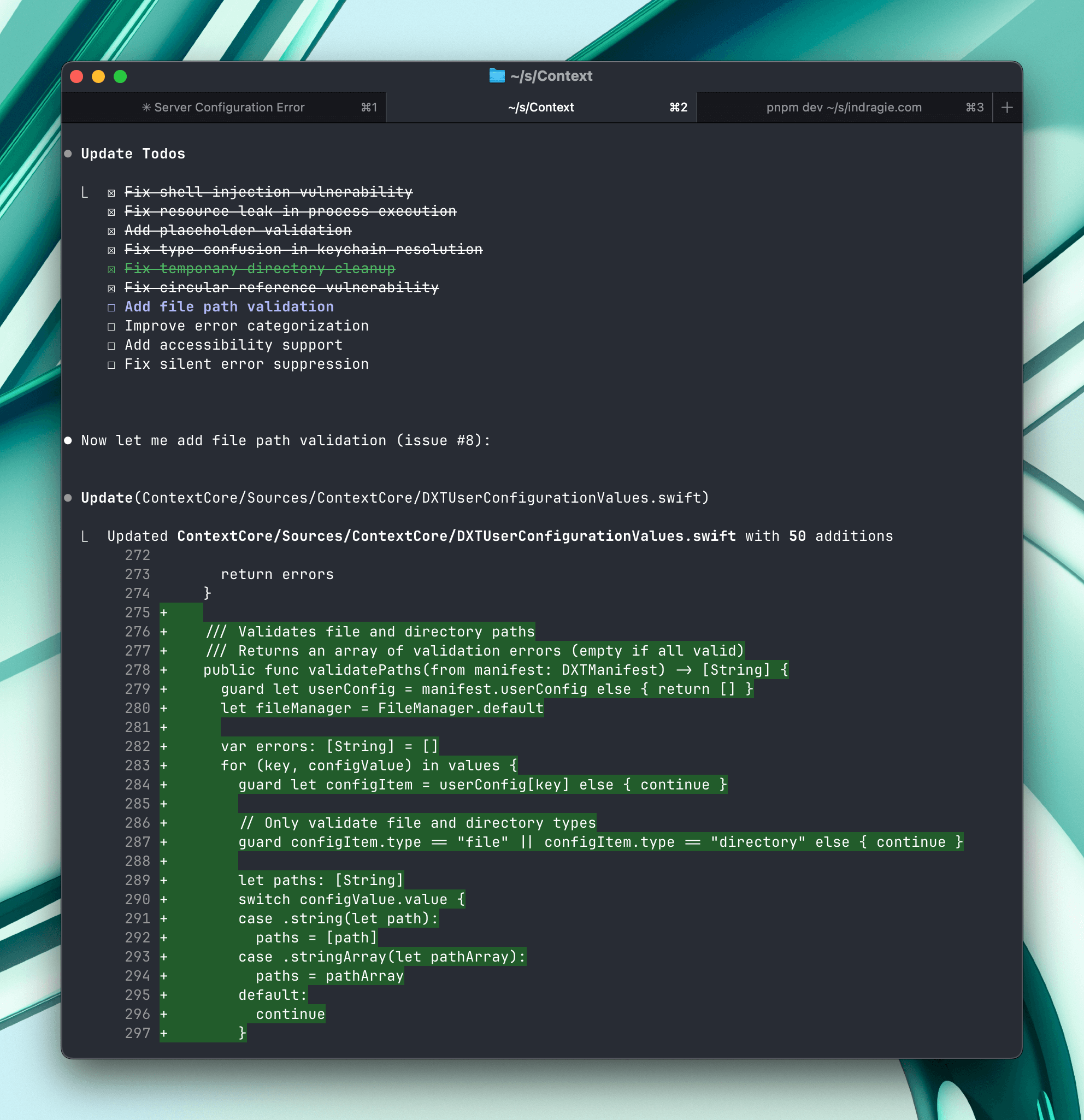 Claude writing Swift code for my app