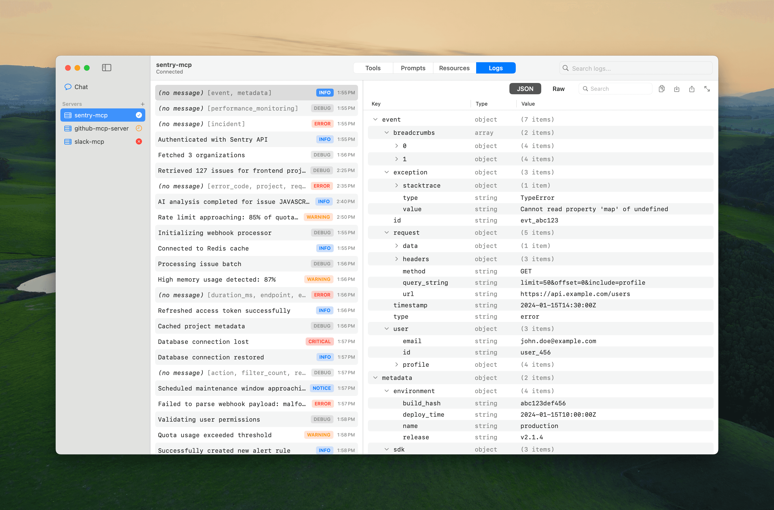 Context app backed by mock data generated by Claude